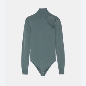 Zara Cut Out Turtleneck Bodysuit Sage
